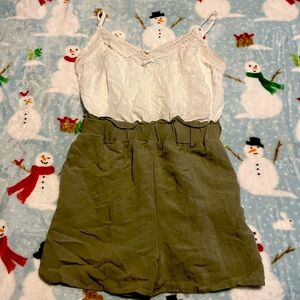 Green and white  lace romper